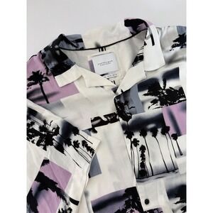 Cactus Man Ricky Singh Mens XL Palm Tree Tropical Graphic Button Up Shirt Purple